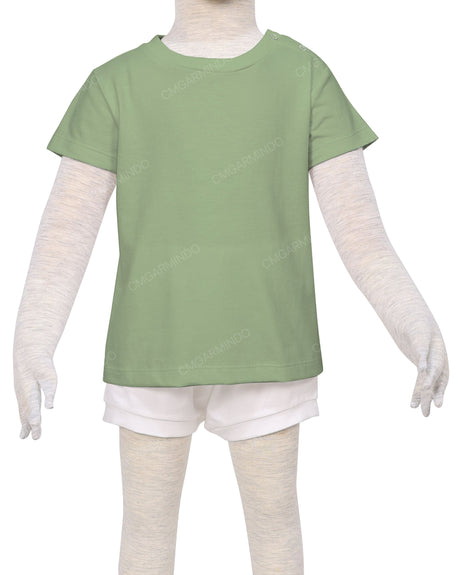 Short Sleeve Shoulder Snap Crew Neck T-Shirt