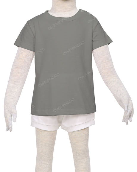 Short Sleeve Shoulder Snap Crew Neck T-Shirt