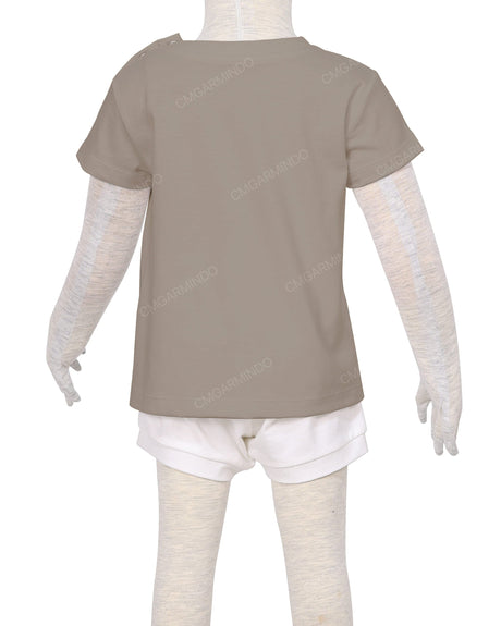 Short Sleeve Shoulder Snap Crew Neck T-Shirt