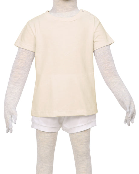 Short Sleeve Shoulder Snap Crew Neck T-Shirt