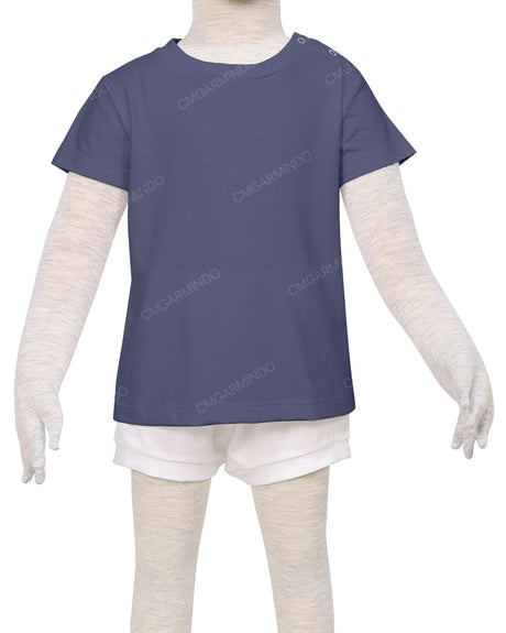 Short Sleeve Shoulder Snap Crew Neck T-Shirt