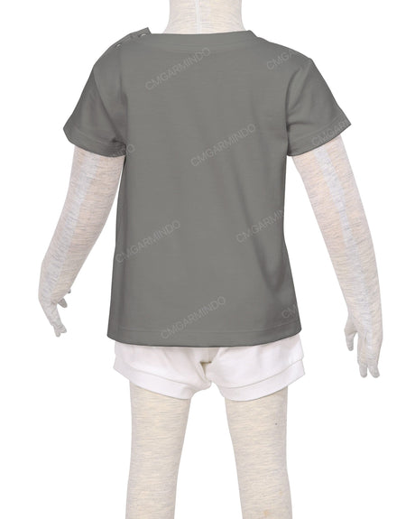 Short Sleeve Shoulder Snap Crew Neck T-Shirt