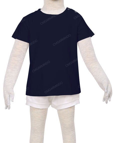 Short Sleeve Shoulder Snap Crew Neck T-Shirt