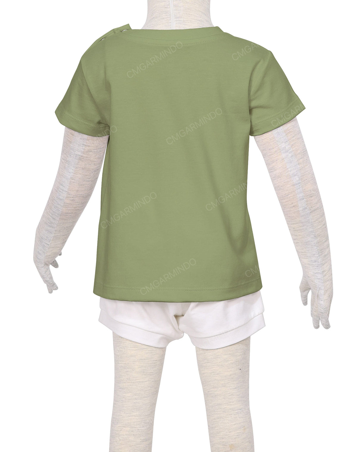 Short Sleeve Shoulder Snap Crew Neck T-Shirt