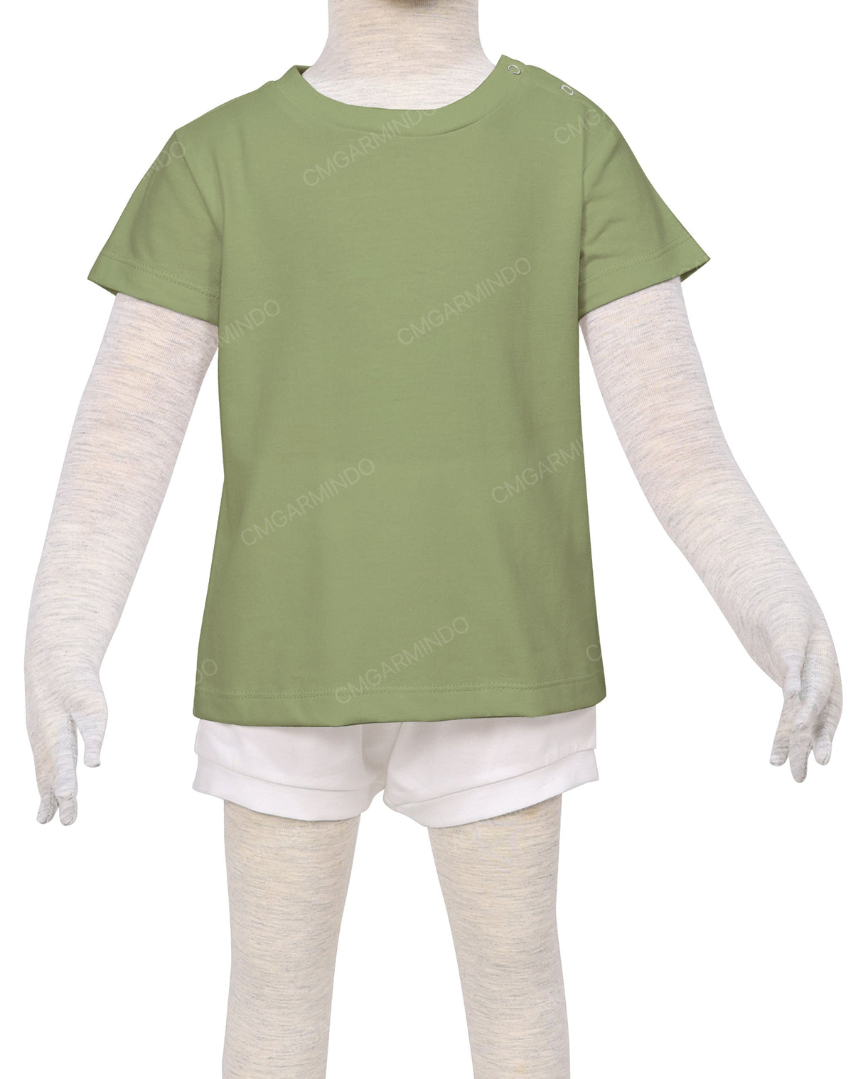 Short Sleeve Shoulder Snap Crew Neck T-Shirt