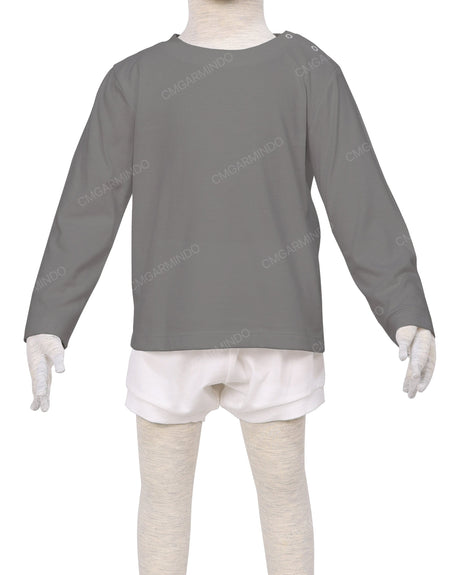 Long Sleeve Shoulder Snap Crew Neck T-Shirt