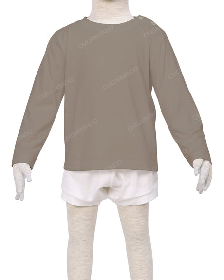 Long Sleeve Shoulder Snap Crew Neck T-Shirt