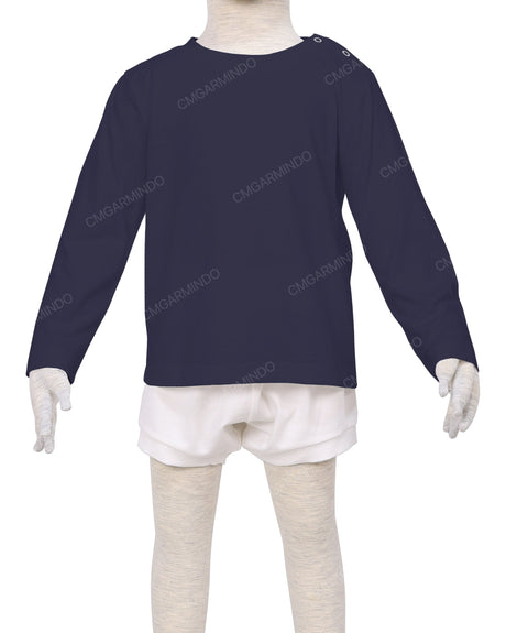 Long Sleeve Shoulder Snap Crew Neck T-Shirt