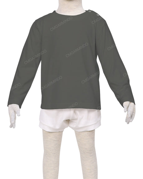 Long Sleeve Shoulder Snap Crew Neck T-Shirt