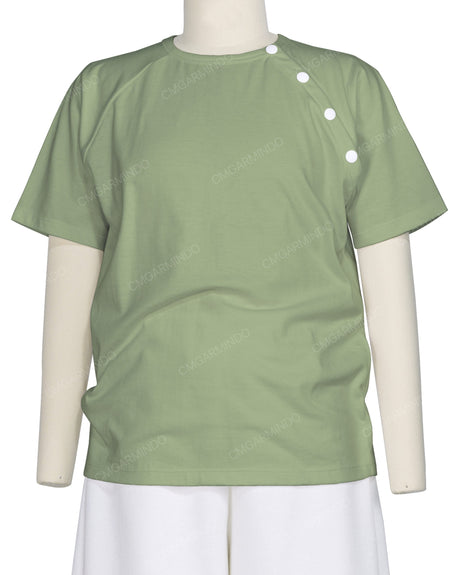 Button Shoulder Raglan T-Shirt