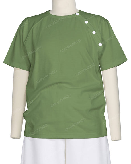 Button Shoulder Raglan T-Shirt