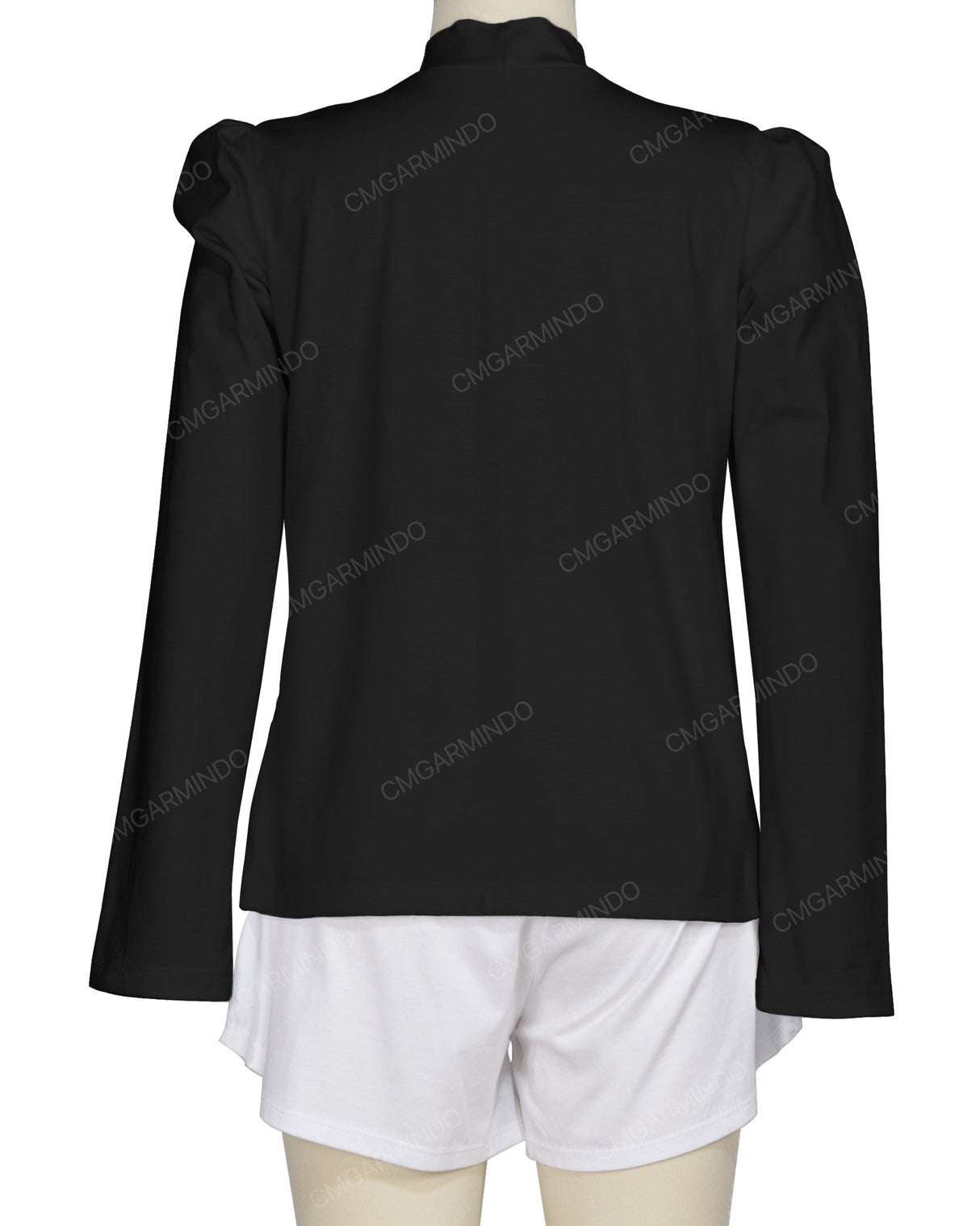 Long Sleeve High Neck Puff Shoulder Top