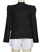Long Sleeve High Neck Puff Shoulder Top