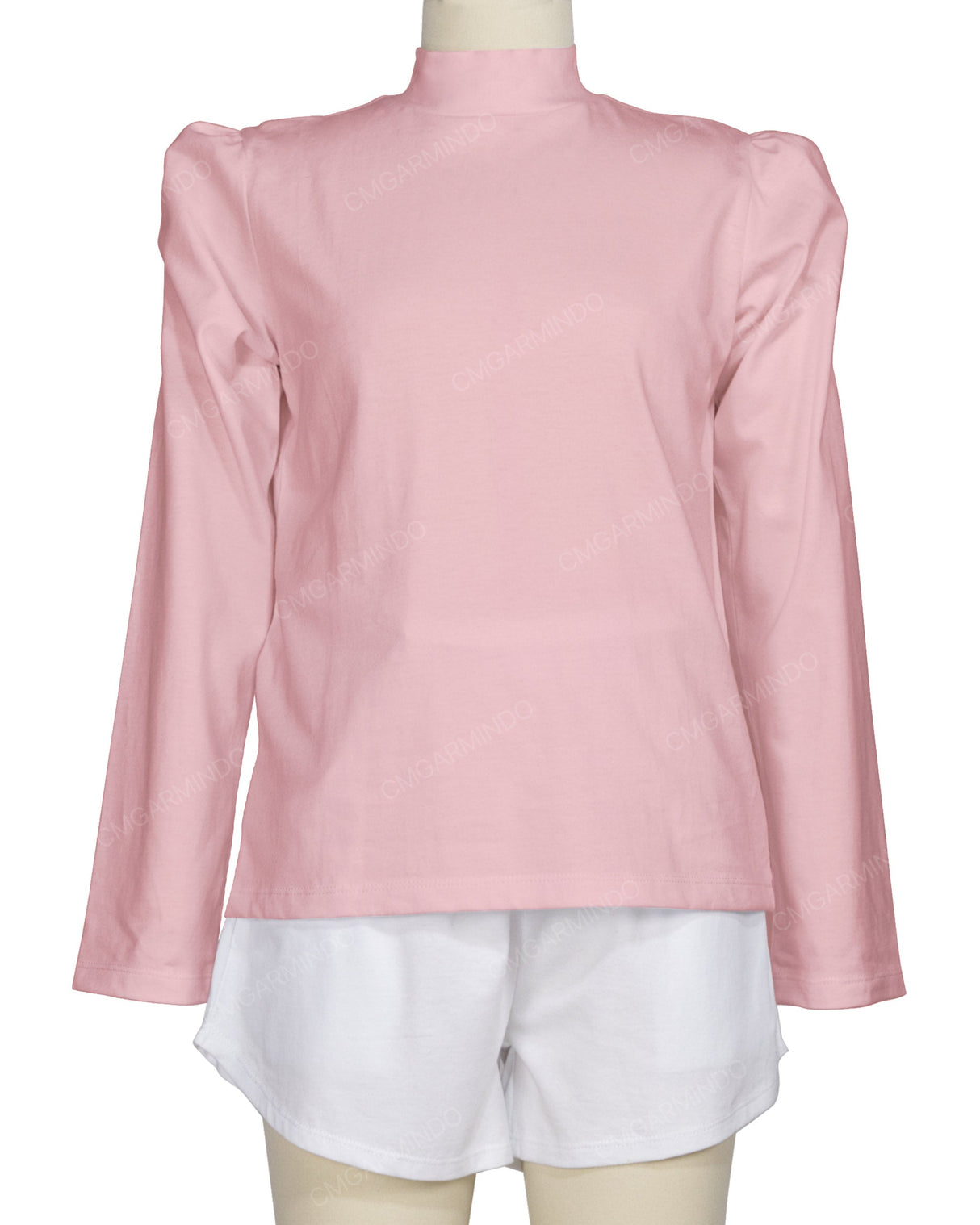 Long Sleeve High Neck Puff Shoulder Top
