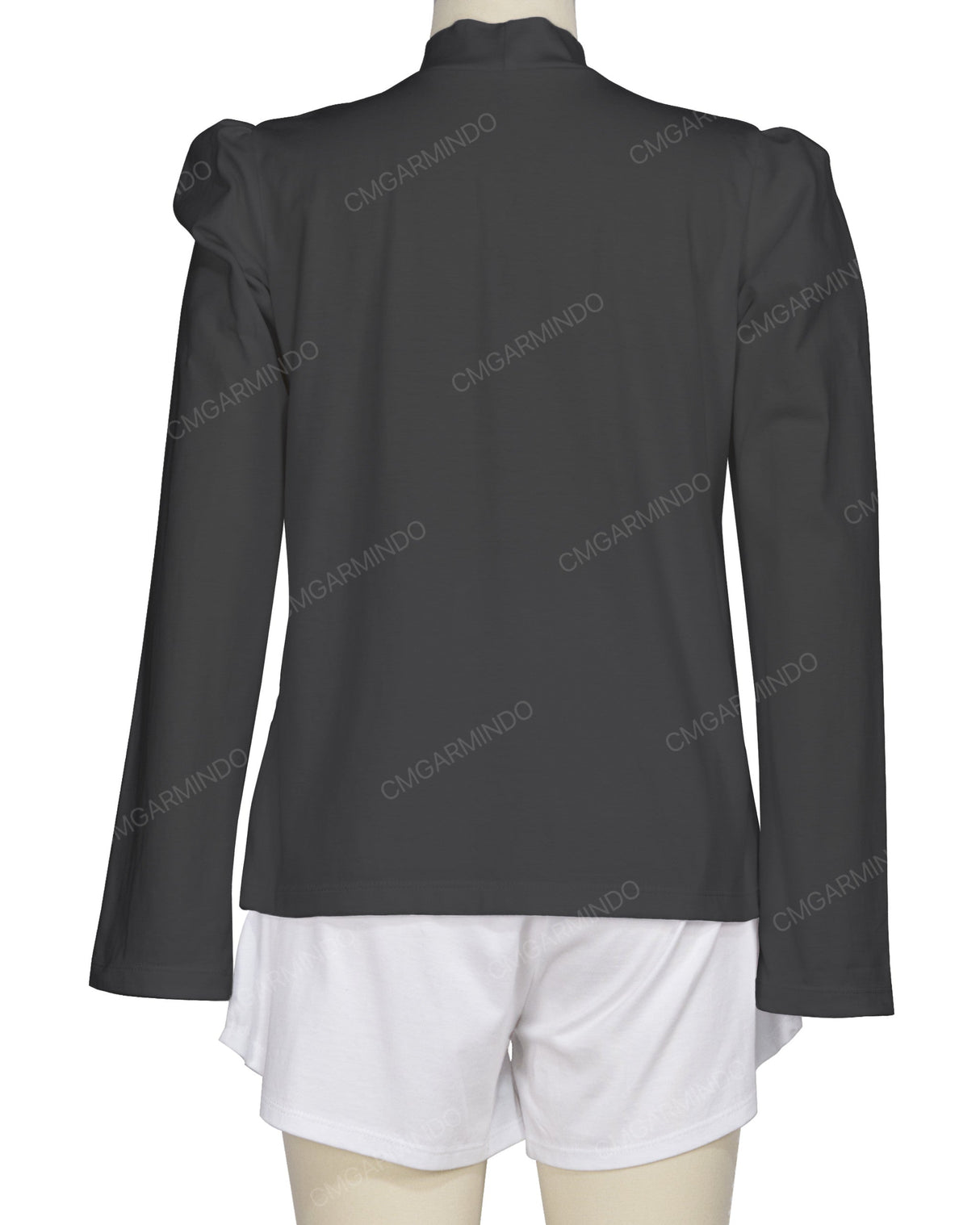 Long Sleeve High Neck Puff Shoulder Top