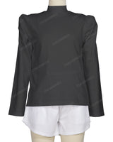 Long Sleeve High Neck Puff Shoulder Top