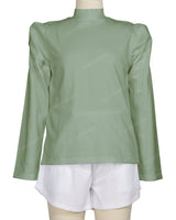 Long Sleeve High Neck Puff Shoulder Top