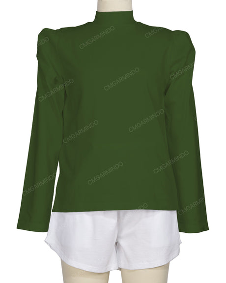 Long Sleeve High Neck Puff Shoulder Top