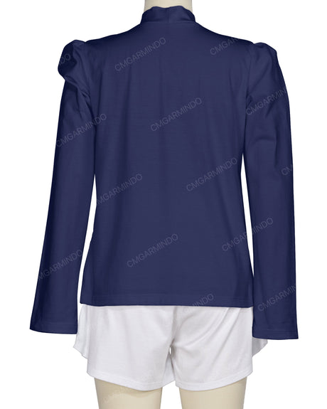 Long Sleeve High Neck Puff Shoulder Top