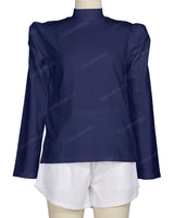 Long Sleeve High Neck Puff Shoulder Top