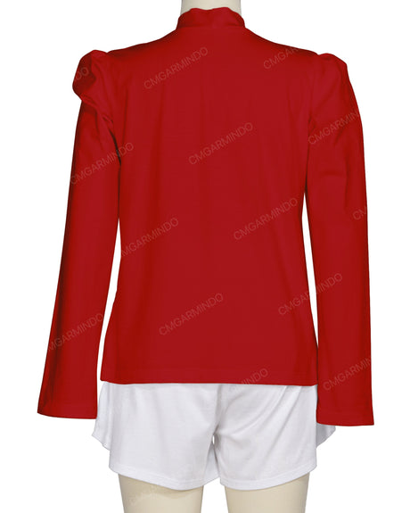 Long Sleeve High Neck Puff Shoulder Top