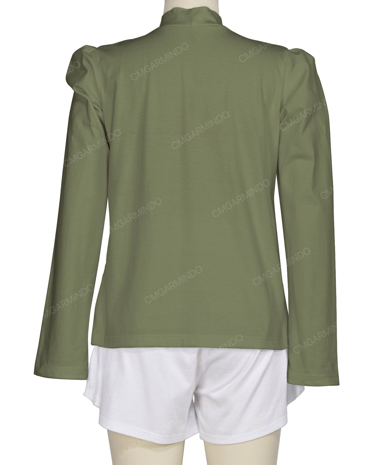 Long Sleeve High Neck Puff Shoulder Top