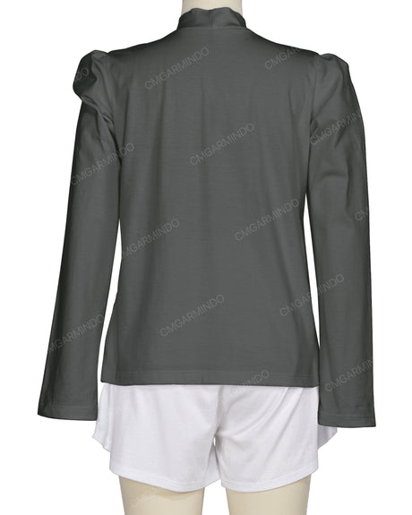 Long Sleeve High Neck Puff Shoulder Top