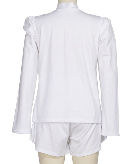 Long Sleeve High Neck Puff Shoulder Top
