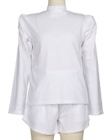 Long Sleeve High Neck Puff Shoulder Top