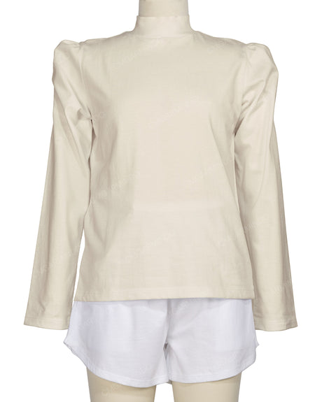 Long Sleeve High Neck Puff Shoulder Top