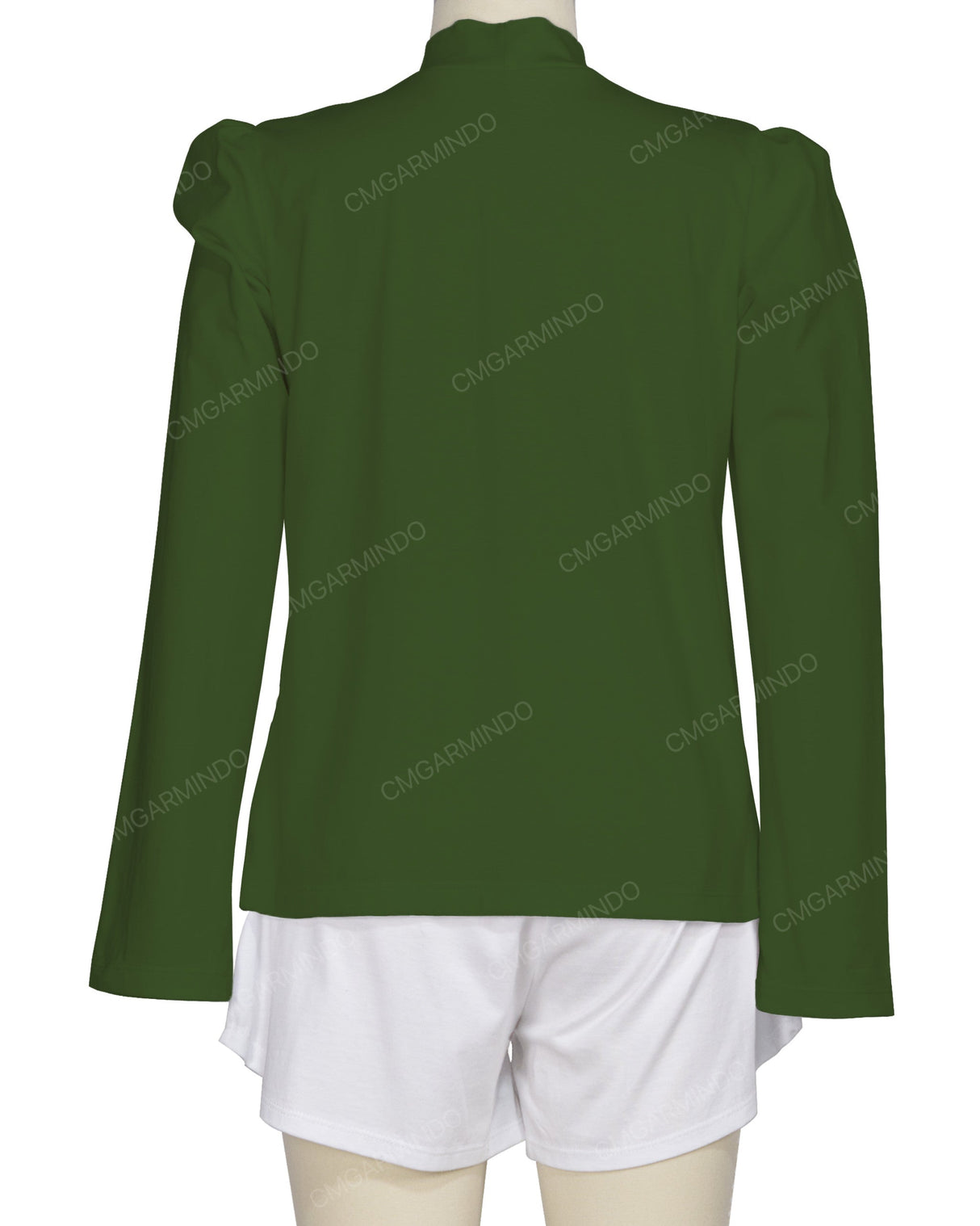Long Sleeve High Neck Puff Shoulder Top