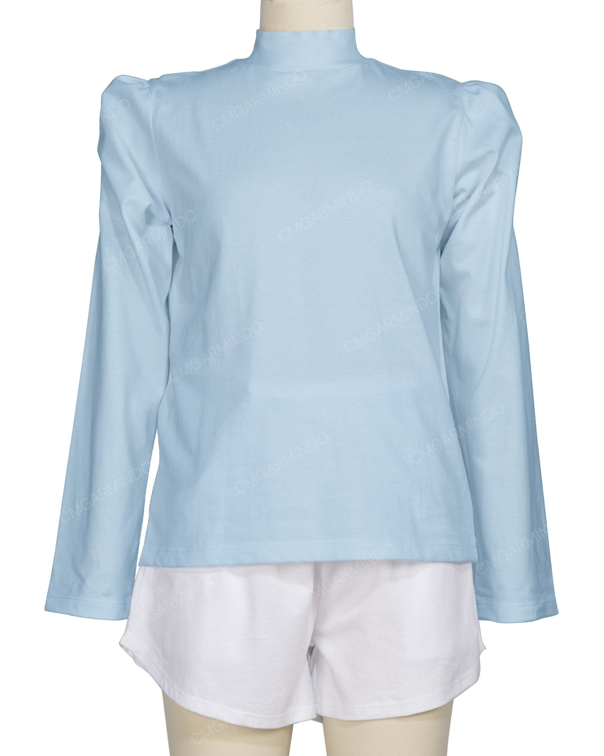 Long Sleeve High Neck Puff Shoulder Top