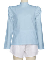 Long Sleeve High Neck Puff Shoulder Top