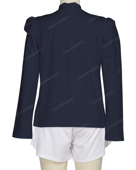 Long Sleeve High Neck Puff Shoulder Top