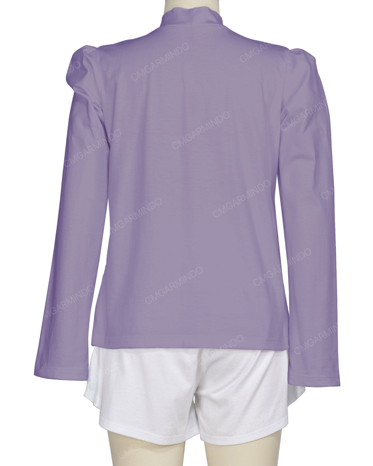 Long Sleeve High Neck Puff Shoulder Top