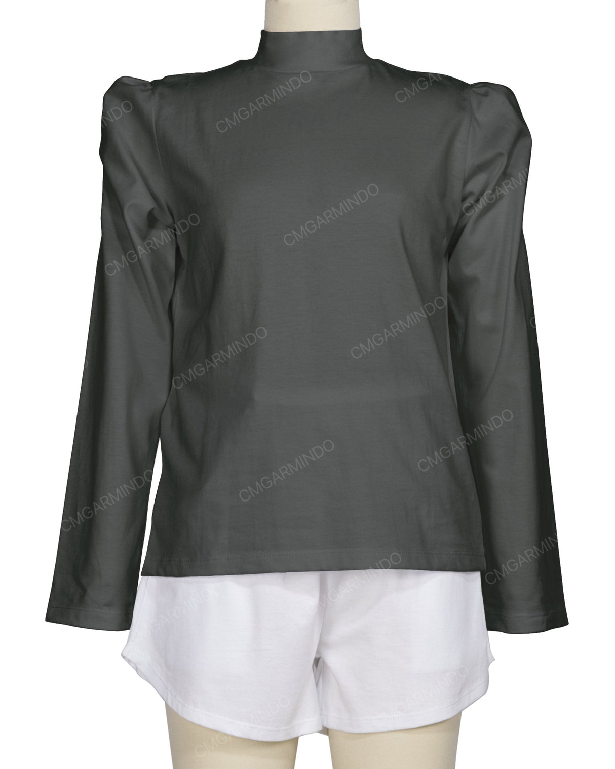 Long Sleeve High Neck Puff Shoulder Top