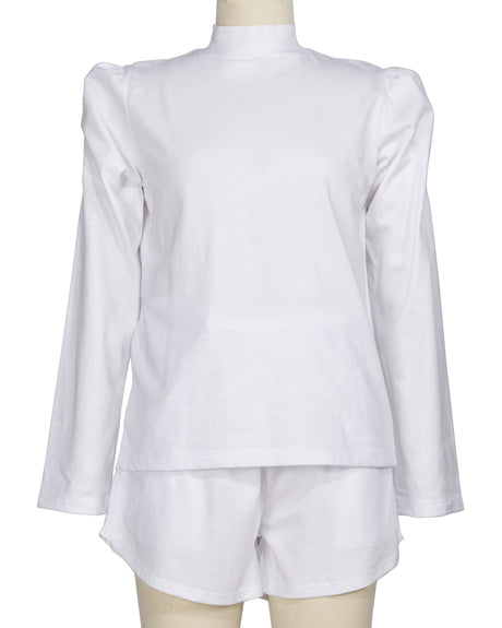 Long Sleeve High Neck Puff Shoulder Top
