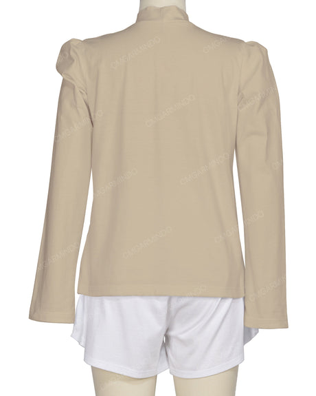 Long Sleeve High Neck Puff Shoulder Top