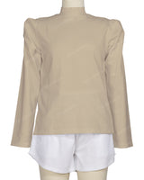Long Sleeve High Neck Puff Shoulder Top