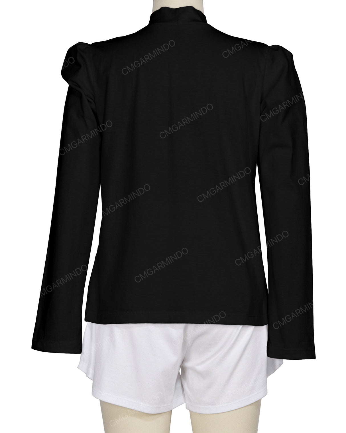 Long Sleeve High Neck Puff Shoulder Top