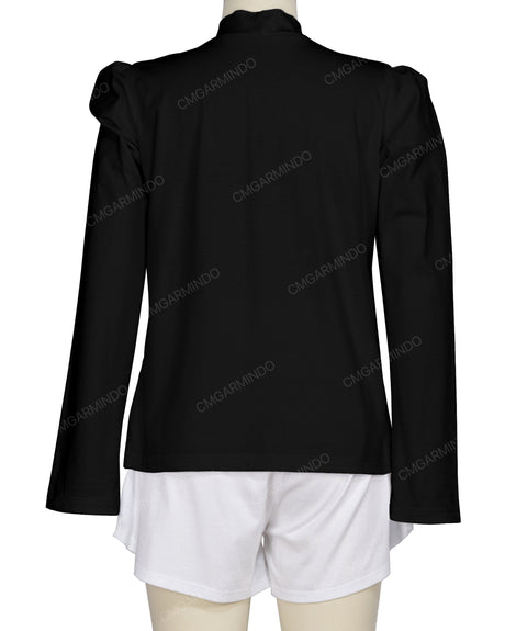 Long Sleeve High Neck Puff Shoulder Top