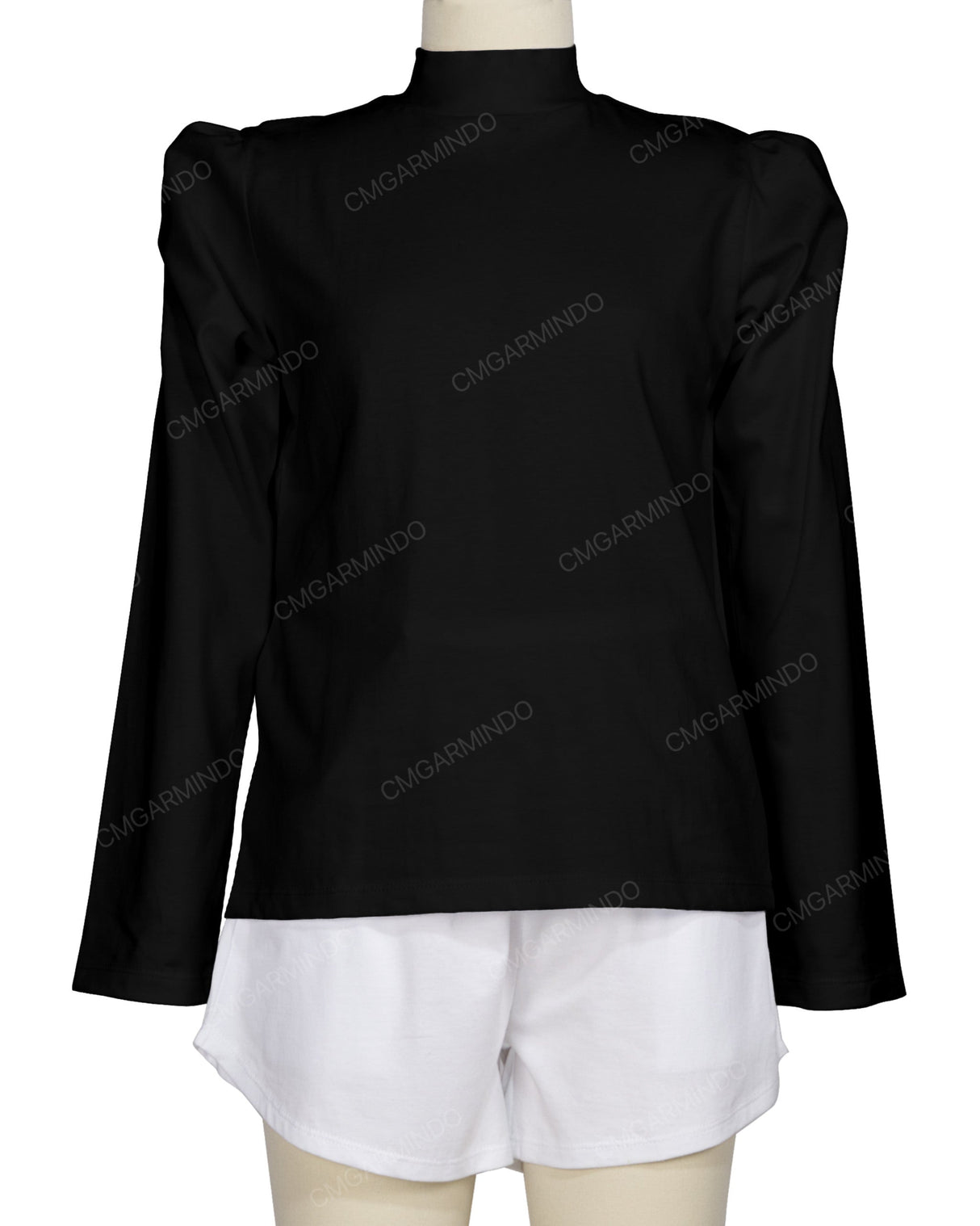 Long Sleeve High Neck Puff Shoulder Top