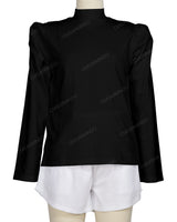 Long Sleeve High Neck Puff Shoulder Top