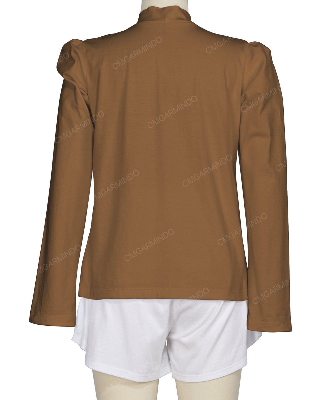 Long Sleeve High Neck Puff Shoulder Top
