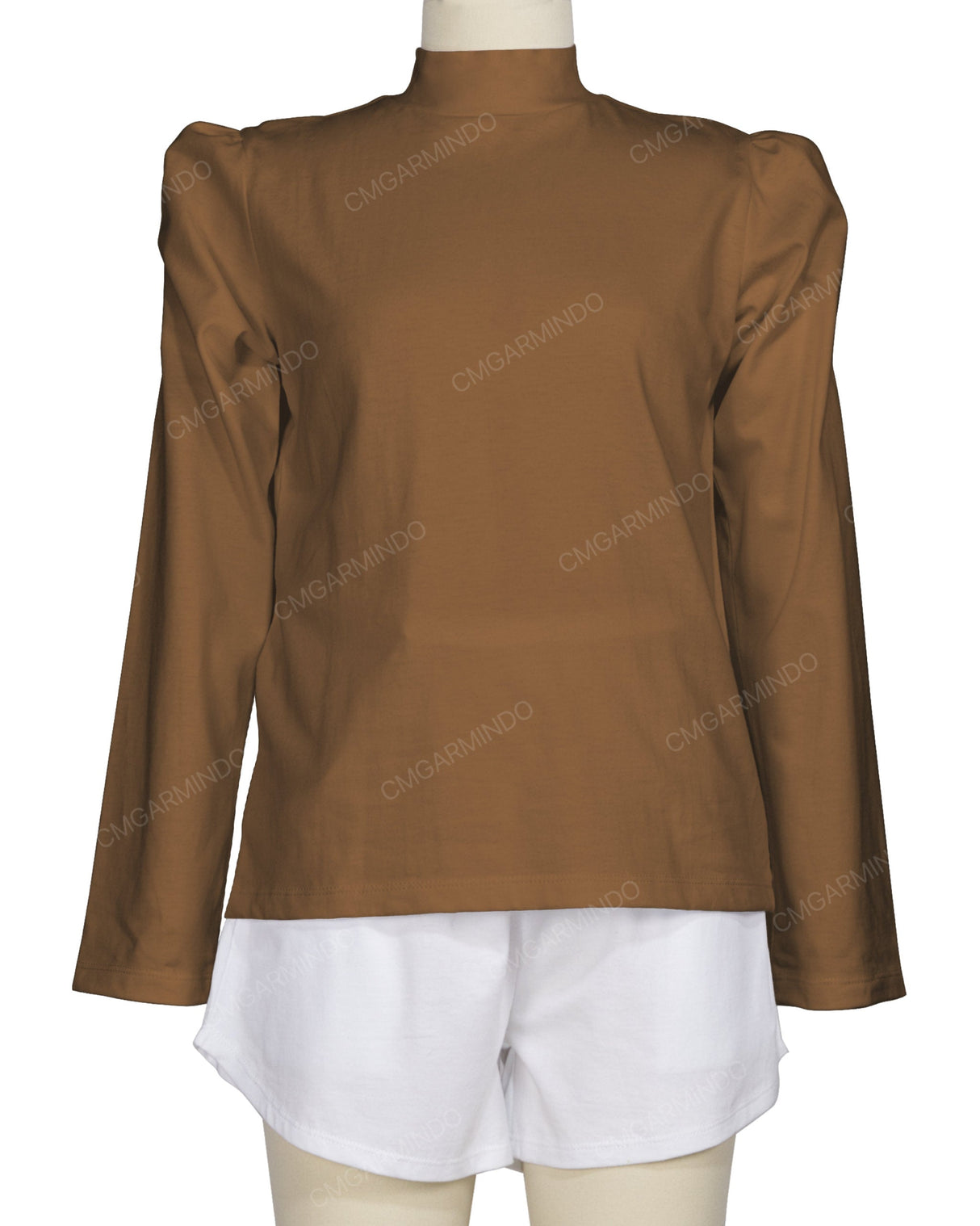 Long Sleeve High Neck Puff Shoulder Top