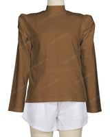 Long Sleeve High Neck Puff Shoulder Top