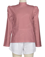 Long Sleeve High Neck Puff Shoulder Top