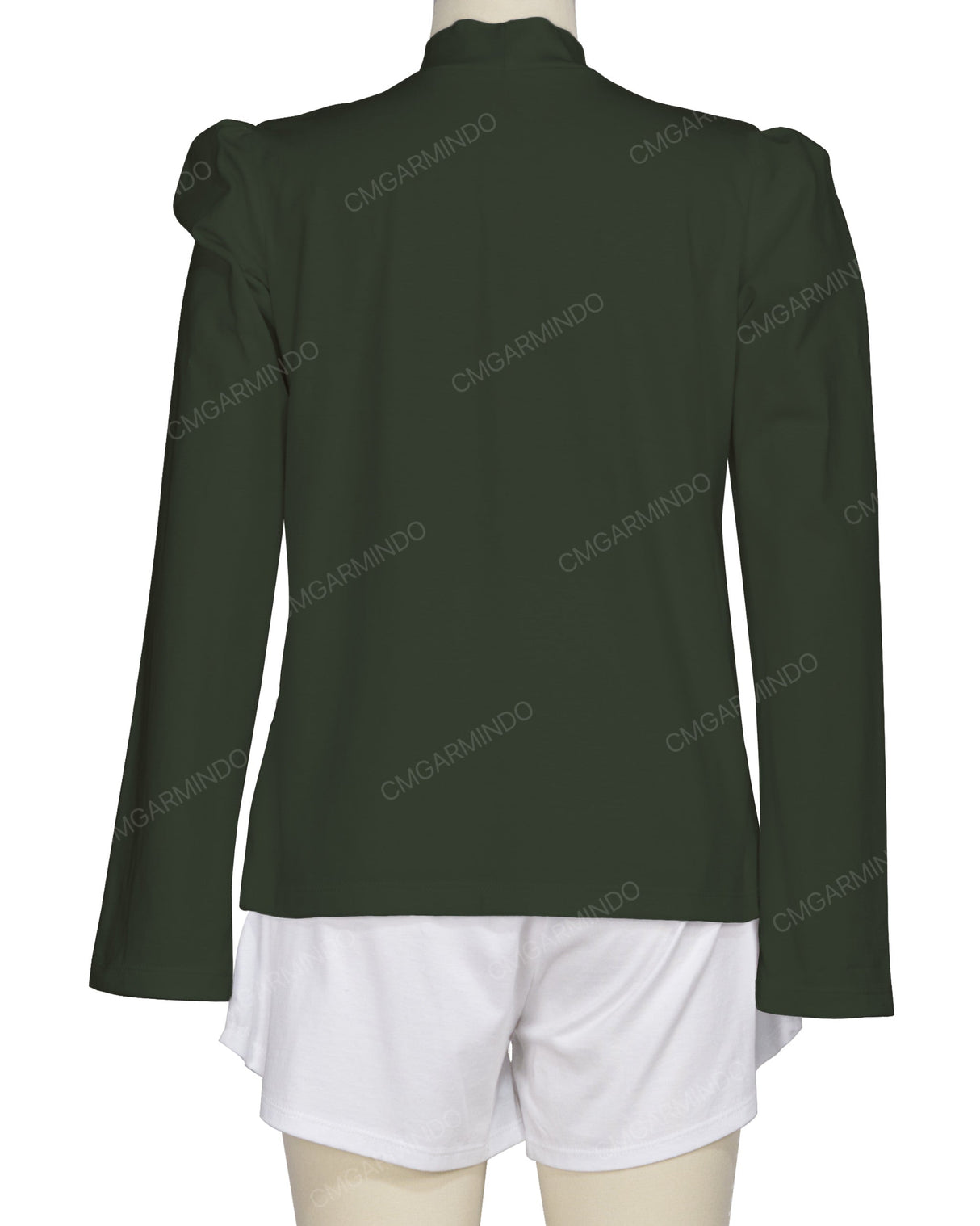 Long Sleeve High Neck Puff Shoulder Top