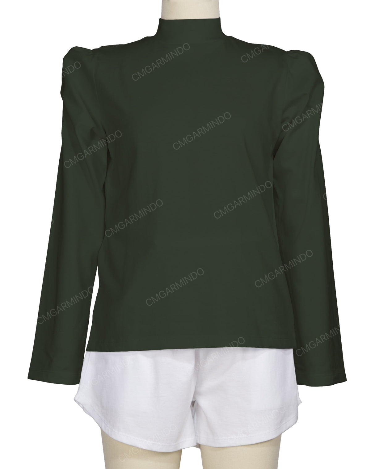 Long Sleeve High Neck Puff Shoulder Top