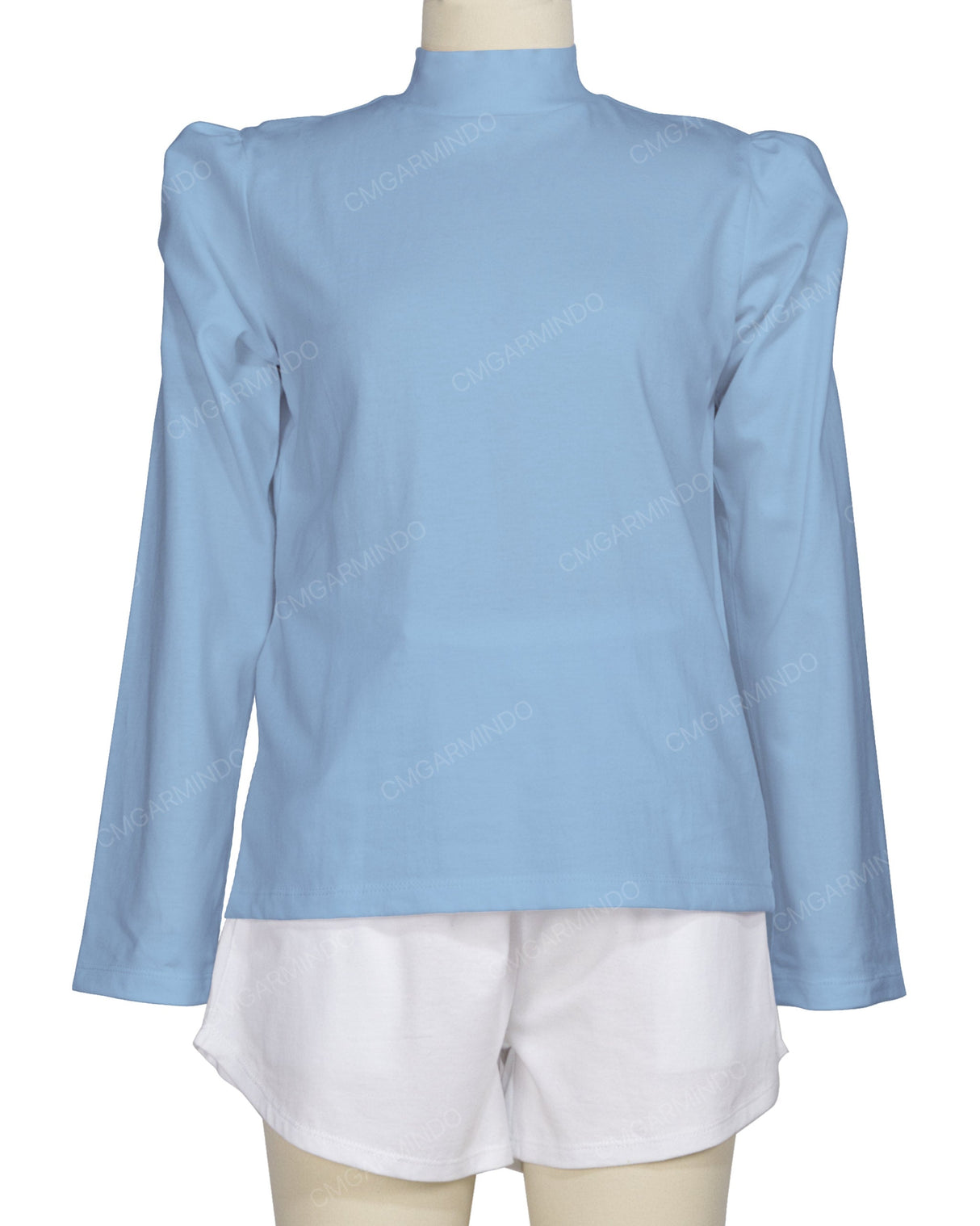 Long Sleeve High Neck Puff Shoulder Top
